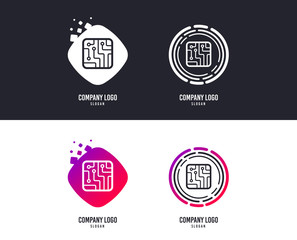Fototapeta na wymiar Logotype concept. Circuit board sign icon. Technology scheme square symbol. Logo design. Colorful buttons with icons. Vector