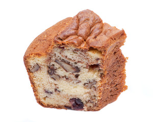 Homemade cranberry and walnut cake isolated on white background