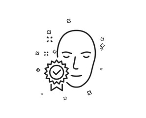 Face verified line icon. Access granted sign. Facial identification success symbol. Geometric shapes. Random cross elements. Linear Face verified icon design. Vector