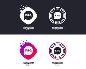 Logotype concept. FAQ information sign icon. Help speech bubble symbol. Logo design. Colorful buttons with icons. Vector