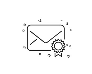 Verified Mail line icon. Confirmed Message correspondence sign. E-mail symbol. Geometric shapes. Random cross elements. Linear Verified Mail icon design. Vector