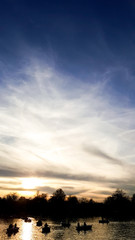 Obraz premium Sunset Lake, Cloud - Sky, Dramatic Sky, Dusk, Calm Lake at Sunset