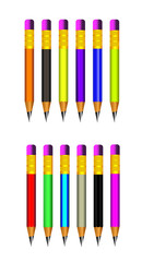Vector of lead sharp pencil with eraser on white background with realistic 3D wooden pencils.Vector illustration art