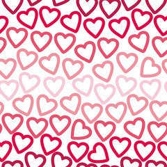 Seamless background of many contours of red and pink hearts creating a openwork pattern. Vector template for romantic design.
