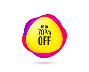 Up to 70% off Sale. Discount offer price sign. Special offer symbol. Save 70 percentages. Gradient sale tag. Abstract shopping banner. Template for design. Vector
