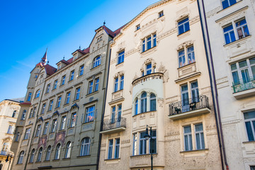 Fototapeta na wymiar Antique beatutiful buildings at the Old Town in Prague