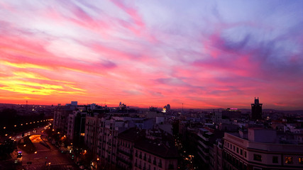 Madrid at sunset Sunset, Dusk, Twilight, Madrid, Spain, Europe, Rooftop