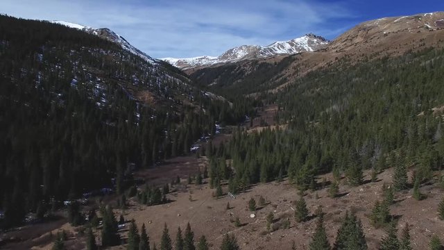 Aerial drone footage of mountain landscape in Colorado Rockies
