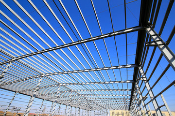 Steel frame structure workshop, is under construction