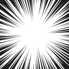 Naklejka premium Many black comic radial speed Lines on white base. Effect power explosion illustration. Comic book design element. Graphic Explosion with Speed Lines in comic book style. Vector Illustration