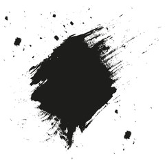 Paint splatter background. Grunge distress calligraphy ink stains. Black ink blow explosion. Splatter background. Spray paint drops. Vector illustration.