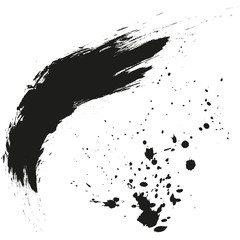 Paint splatter background. Grunge distress calligraphy ink stains. Black ink blow explosion. Splatter background. Spray paint drops. Vector illustration.