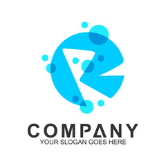 letter R logo with water bubble shape