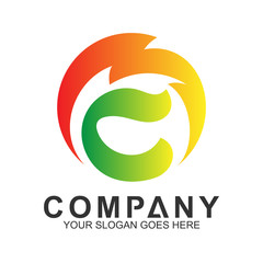 letter C logo with thunder in circle shape