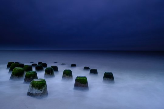 Concrete blocks as coastal protection on the beach of Hornum, Sylt, Nordfriesland, Schleswig-Holstein, Germany, Europe