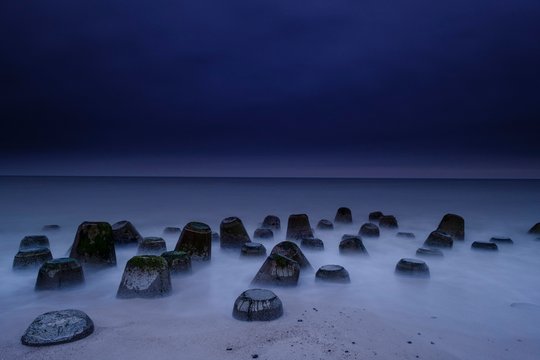 Concrete blocks as coastal protection on the beach of Hornum, Sylt, Nordfriesland, Schleswig-Holstein, Germany, Europe