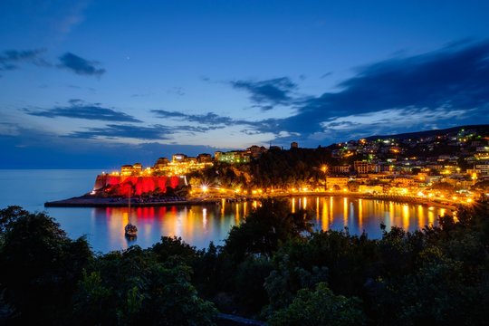 Dusk, Old town, Ulcinj, Adriatic coast, Montenegro, Europe