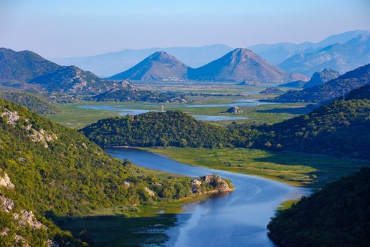 River Rijeka Crnojevica, view from Pavlova Strana viewpoint, Lake Skadar National Park, near Cetinje, Montenegro, Europe