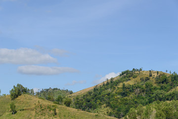 Obraz premium Beautiful mountain landscape and meadows with nice blue sky and cloud on summer sunny day