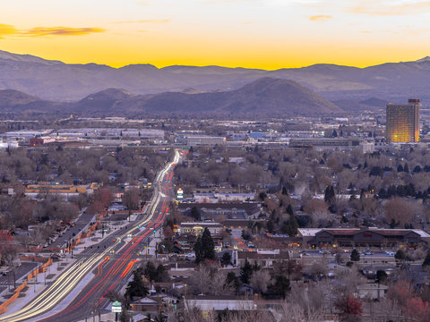 City of Sparks, Nevada, cityscape long exposure photograph.