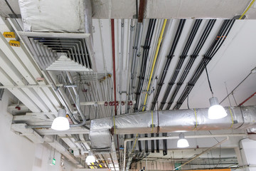 Pipes of air conditioning and ceiling electric system