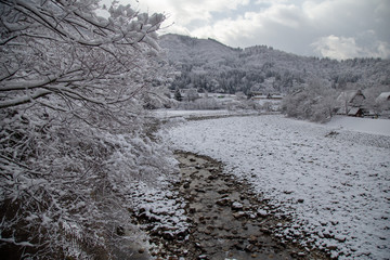 Nature of Shirakawa-go village area on winter one of UNESCO world heritage sites, Gifu, Japan