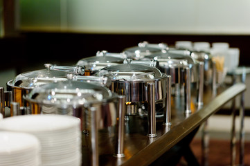 buffet food, catering food party at restaurant, mini canapes, snacks and appetizers