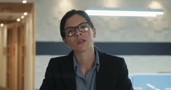 Portrait Strong Unhappy Serious Businesswoman Looking at Camera in Office