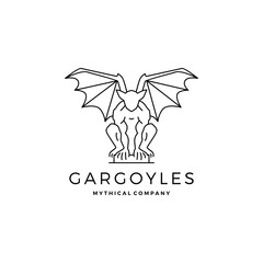 gargoyles gargoyle logo vector outline illustration - obrazy, fototapety, plakaty