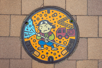 A manhole cover in Okayama, Japan