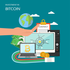 Investment in bitcoin concept vector flat illustration