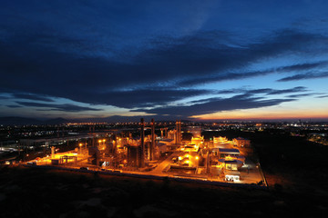 Fototapeta na wymiar Aerial view. industrial power plant energy at night and twilight