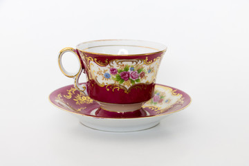 Teacup in a saucer. Fine china. Porcelain tea cup. 