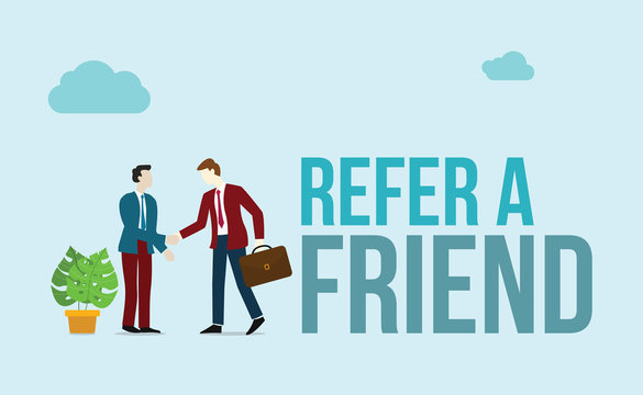refer a friend concept with word of text and business character people handshake for agreement business