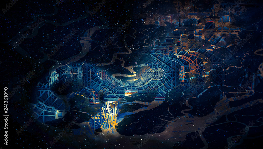 Poster futuristic design in the form of a space design structure in galaxy. the elements of this image furn