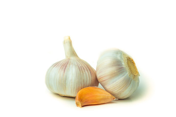 Isolated Garlic (Allium sativum) has many medicinal properties and can be used for ingredient food. on white background and clipping path.