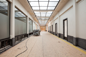 a long corridor in old building