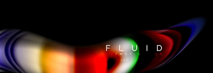 Bright colorful liquid fluid lines on black, modern abstract background