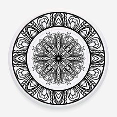 Empty dish, porcelain plate. Vector illustration. Decorative plates with Mandala ornament.