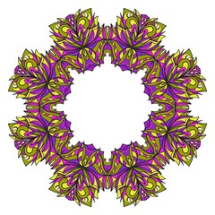 purple, yellow color decorative circle frame. Floral ornament. Vector illustration
