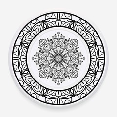 Decorative round plate with mandala from floral elements. Vector illustration. Home decor, interior design