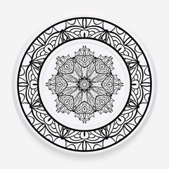 Decorative round plate with mandala from floral elements. Vector illustration. Home decor, interior design