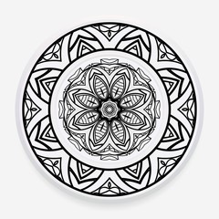 Porcelain plate with mandala ornament. Vector illustration. Isolated. Round geometric floral pattern. Interior decoration, home decor element.