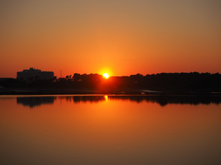 Amazing landscape of the beautiful salt flats during the sunset at Colonia de Sant Jordi, Ses...