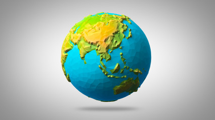 3D Low Poly Earth - Asia and Australia - Beautiful Illustration Over a Plain White Background