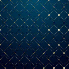 Abstract geometric squares gold dash line pattern on dark blue background luxury style.