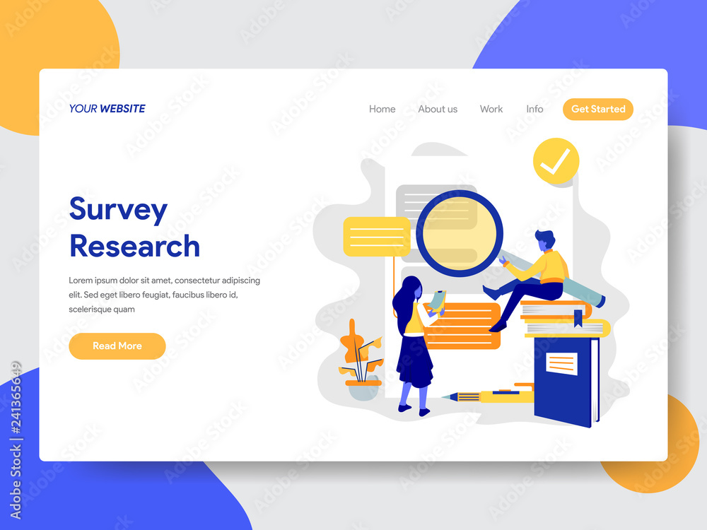 Poster landing page template of survey resarch concept. modern flat design concept of web page design for w