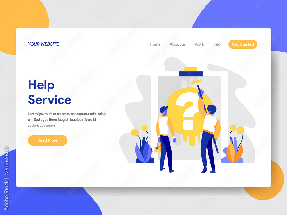 Poster landing page template of help service concept. modern flat design concept of web page design for web