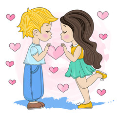 CHILDREN LOVE Valentine's Day Vector Illustration Set for Print, Decorations and Design.