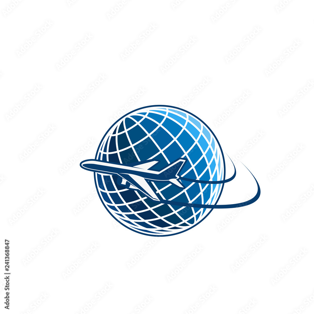 Wall mural Airplane and planet Earth vector sign